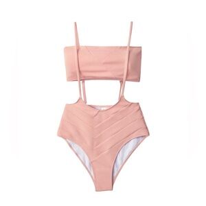 CupShe Peach Bandeau with High Waist Suspender Bikini Size Small